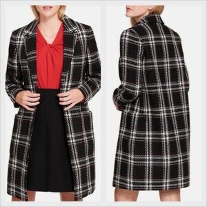 Tommy Hilfiger Long Line Black and White Plaid Coat Size 10 NWOT